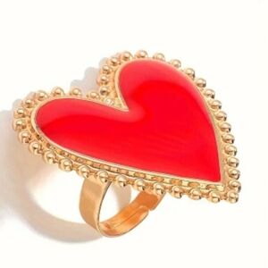 Crimson and Gold Oversized Adjustable Heart Statement Ring